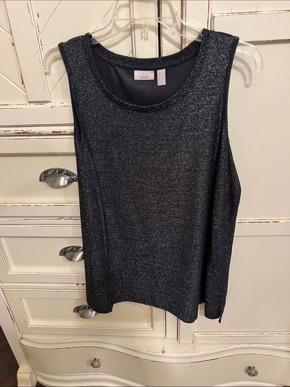 LOGO by Lori Goldstein Sparkle Black Scoop Tank